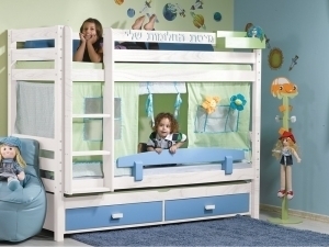 מיטות קומותיים לילדים שמנת וכחול
