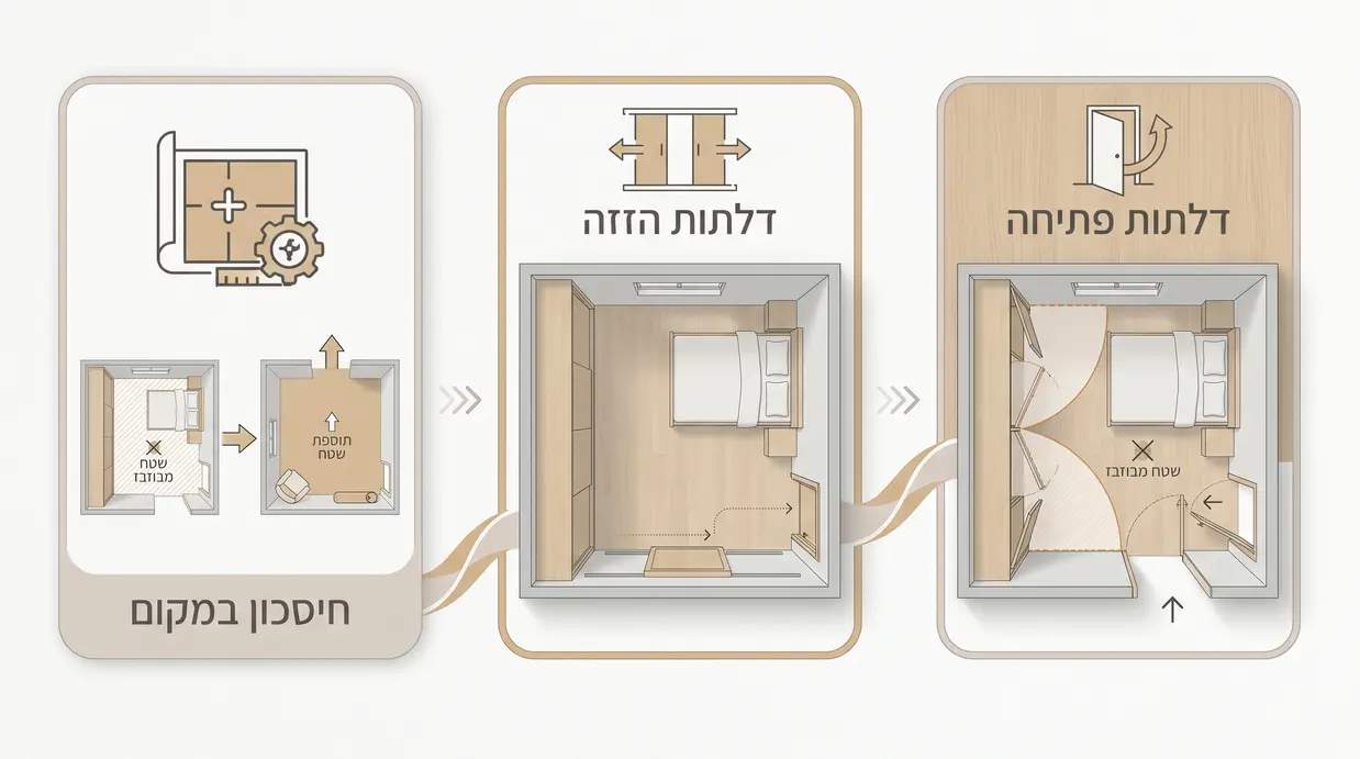 השוואה בין דלתות פתיחה לדלתות הזזה בחדר קטן