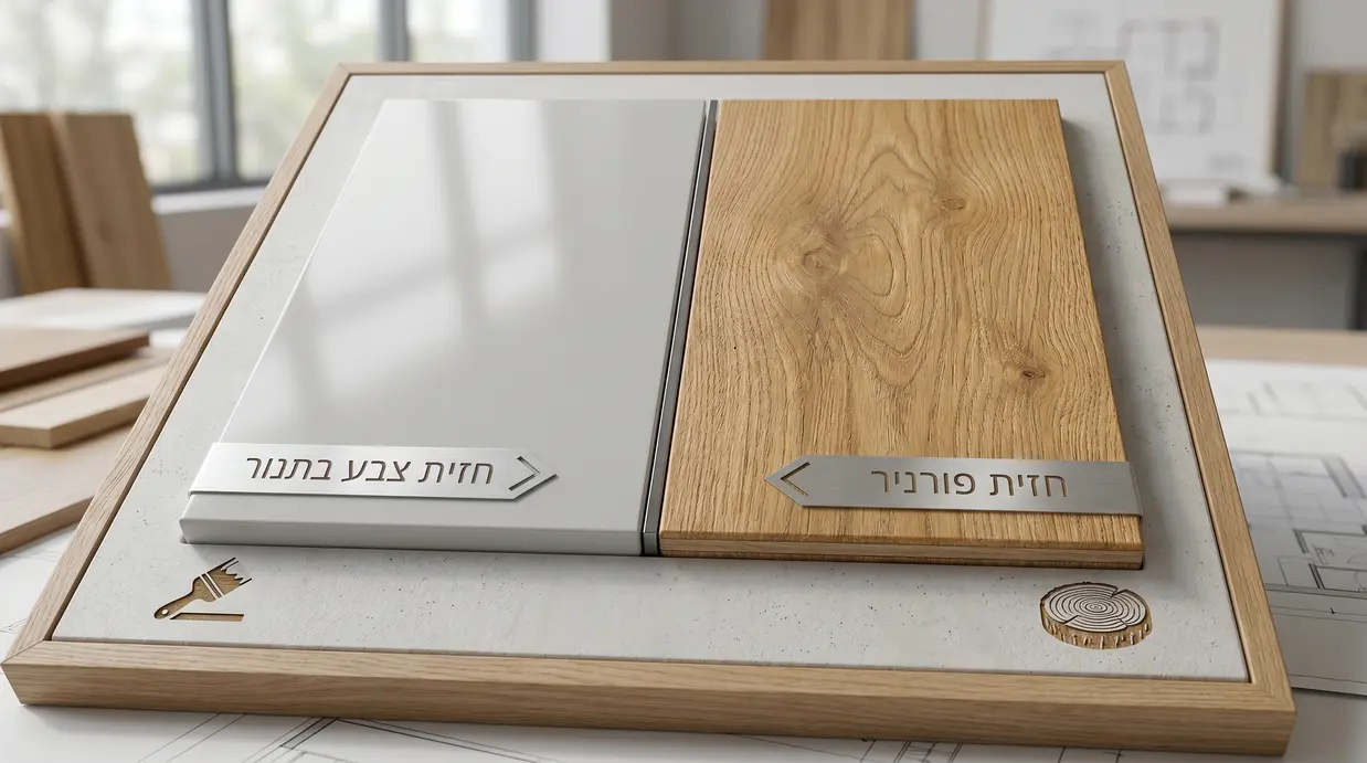 השוואה בין טקסטורת פורניר טבעי לחזית צבועה חלקה בתנור