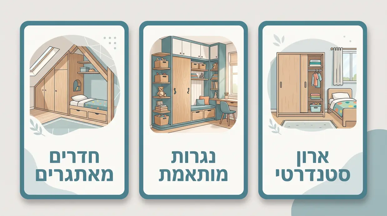 אינפוגרפיקה בעברית שמשווה בין ארון סטנדרטי לנגרות בהתאמה אישית בחדר ילדים