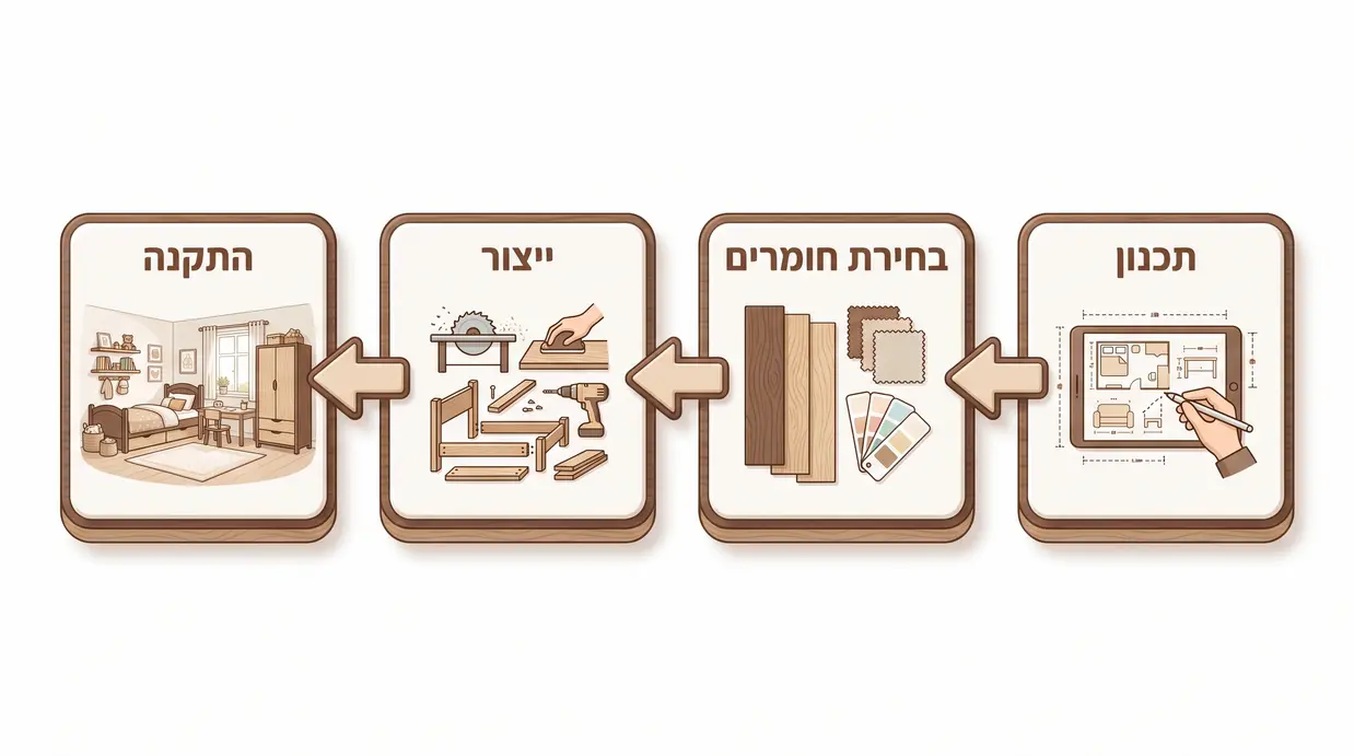 אינפוגרפיקה בעברית המציגה את שלבי תכנון וייצור חדר ילדים בטוח ומעוצב