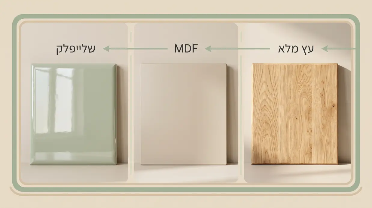 השוואה ויזואלית בין עץ מלא, MDF ושלייפלק
