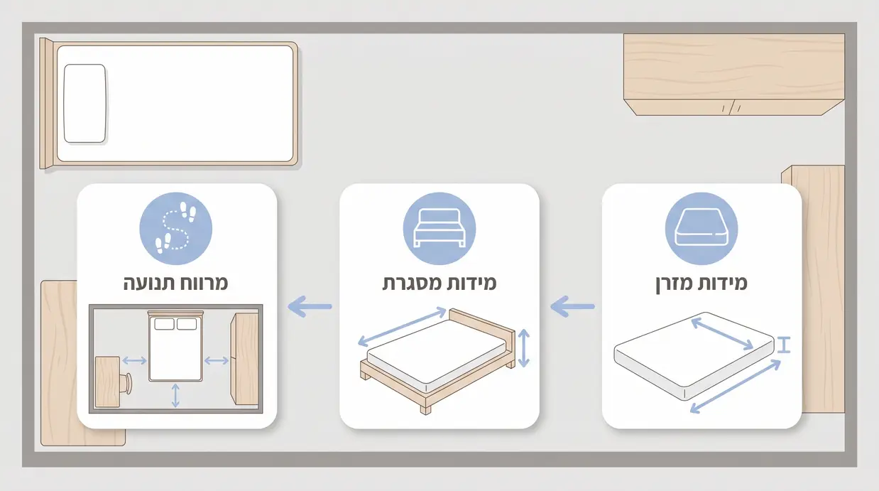 אינפוגרפיקה בעברית הממחישה איך למדוד מיטה וחצי לבנה וחלל החדר
