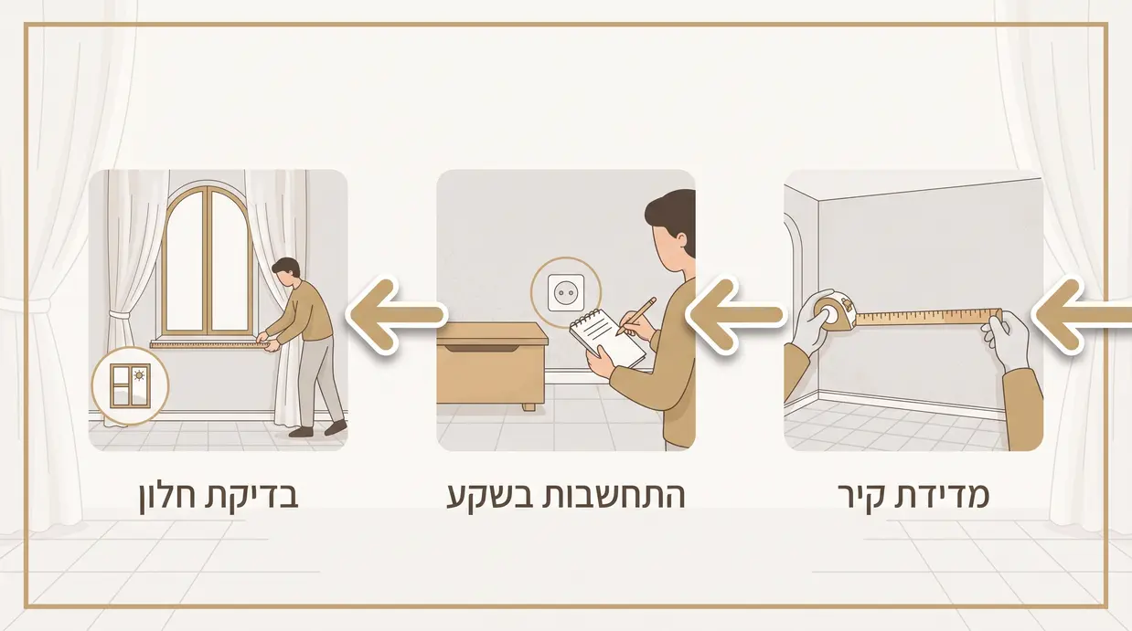 תרשים בעברית למדידת קיר בחדר ילדים כולל שקעים וחלון