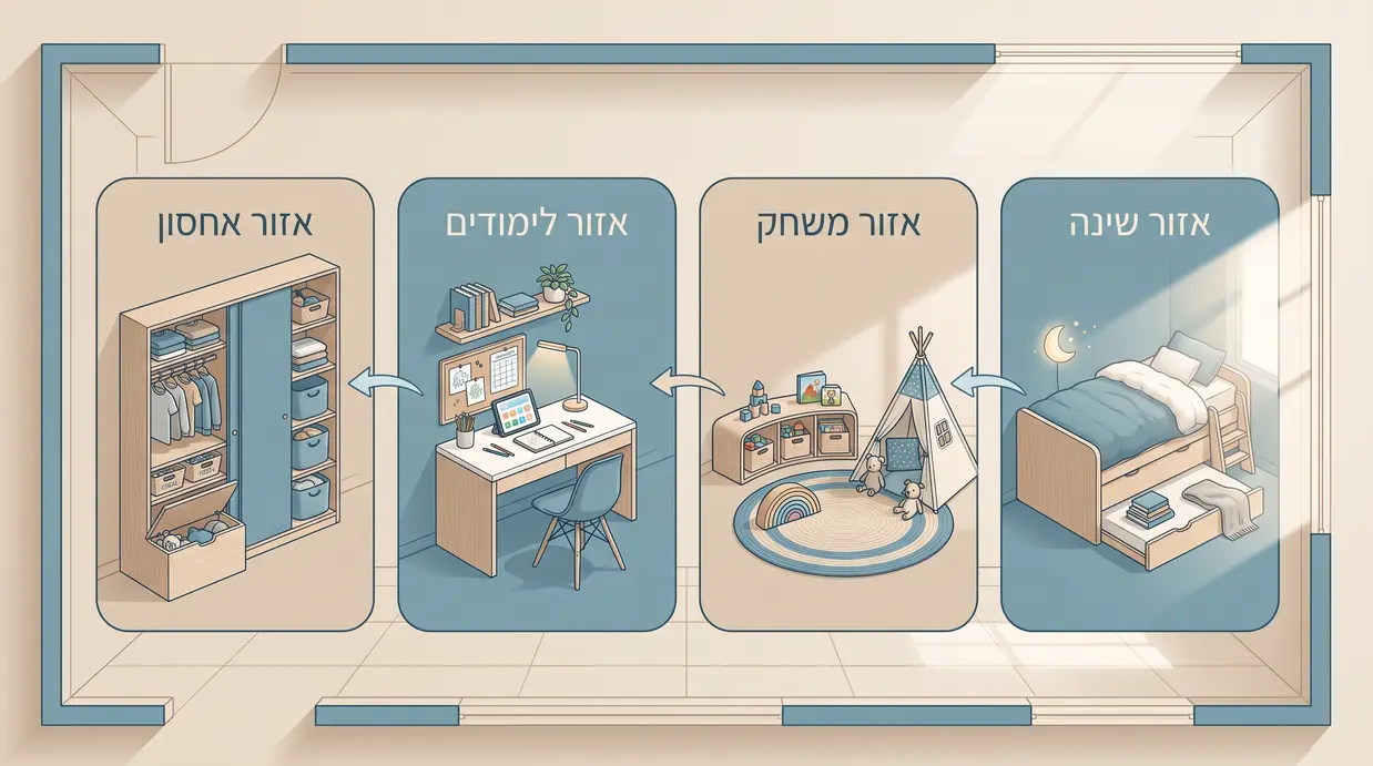 תרשים חלוקה לאזורים בחדר ילדים קטן