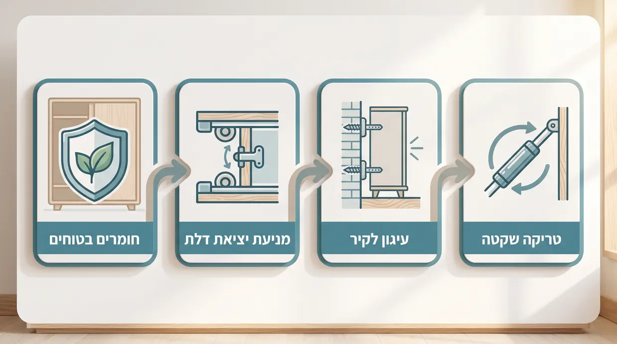 אינפוגרפיקה בעברית של צ'ק ליסט בטיחות לארון הזזה בחדר ילדים