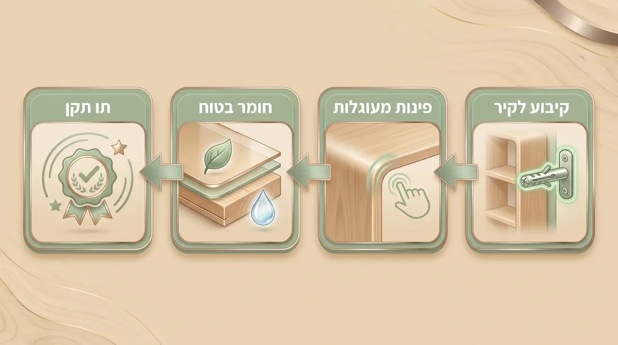 איור בטיחות כוננית עם דגש על קיבוע לקיר ופינות מעוגלות